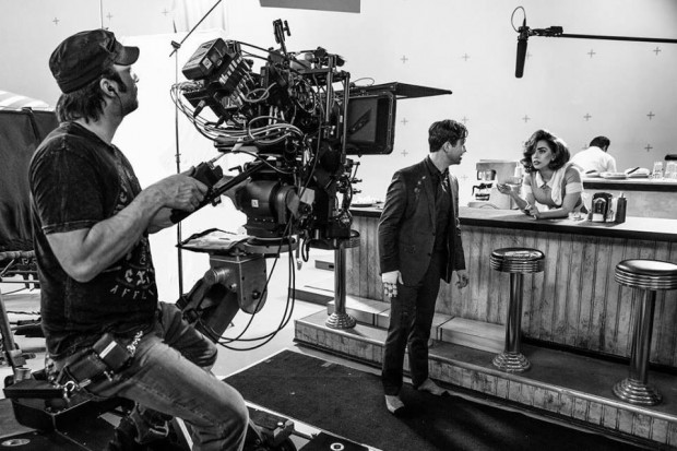 Joseph Gordon-Levitt and Lady Gaga behind the scenes of the upcoming Sin City: A Dame to Kill For (2014), co-directed by Robert Rodriguez and Frank Miller.